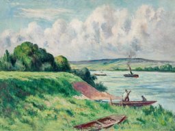 maximilien luce - rolleboise barques et remorqueur sur le fleuve 1919